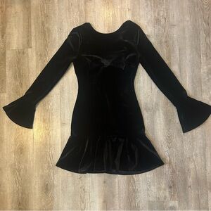 Johnny Wujek Black Velvet Mini Dress Back Bow SZ XS